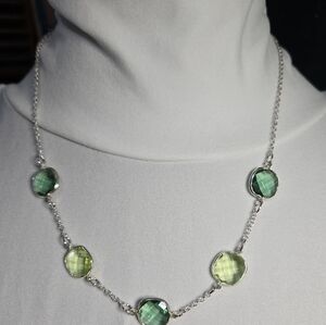 Avon Silver Necklace with Green and Yellow Gems